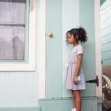 Grey Short Sleeve Dress with Denim Pockets