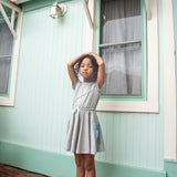 Grey Short Sleeve Dress with Denim Pockets