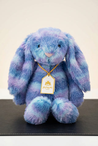 purple blue striped bunny plushie