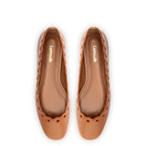 Meghan Broderie Flat In Caramel Leather