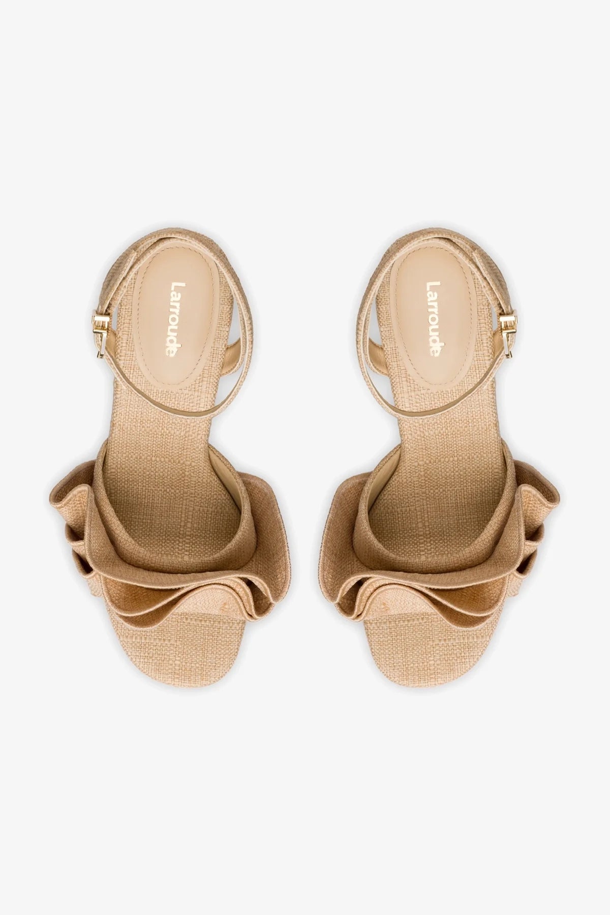 Image of Selena Ruffle Sandal In Beige Raffia