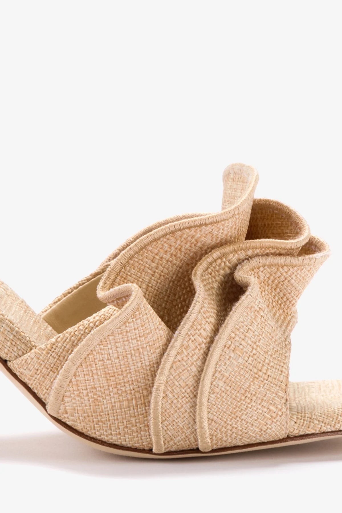 Image of Selena Ruffle Sandal In Beige Raffia