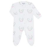 Pink Lamb Print Zipper Footie