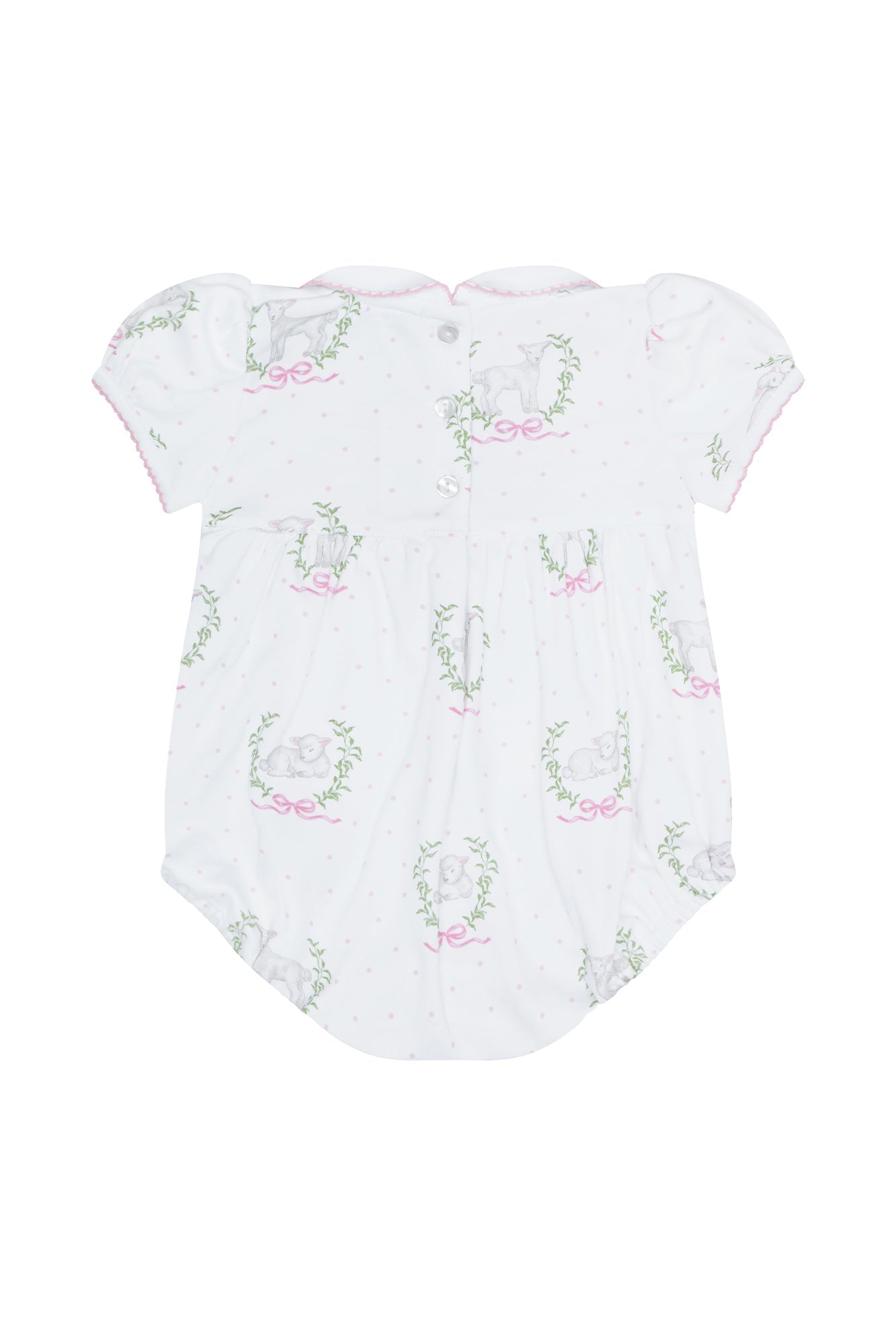 Image of Pink Lamb Print Smocked Bubble