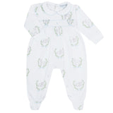 Blue Lamb Print Smocked Footie