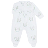 Blue Lamb Print Smocked Footie