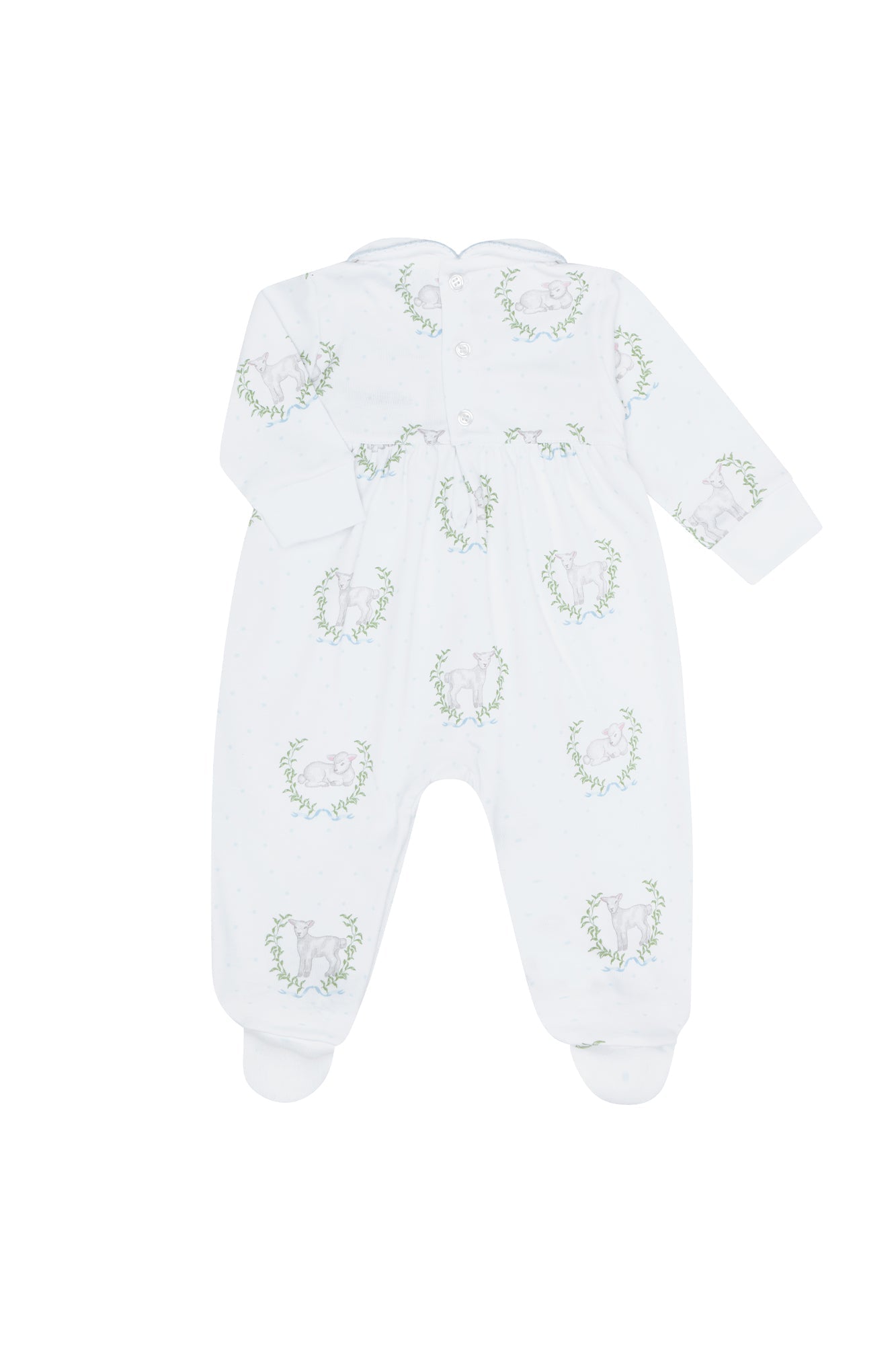 Image of Blue Lamb Print Smocked Footie