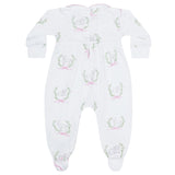 Pink Lamb Print Smocked Footie