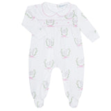 Pink Lamb Print Smocked Footie