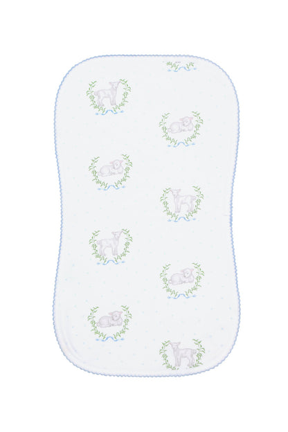 Blue Lamb Print Burp Cloth