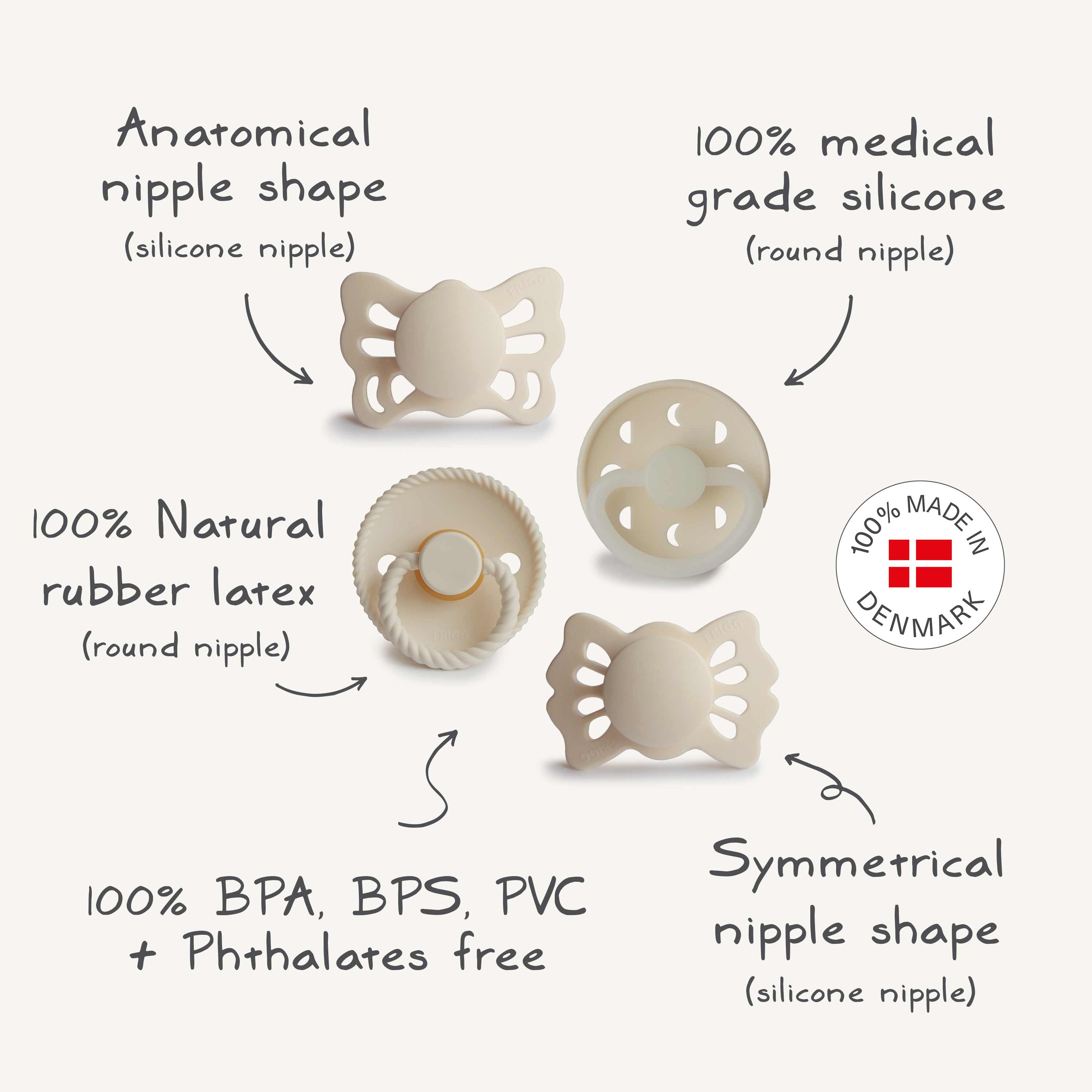 Image of FRIGG Baby's First Pacifier Moonlight Sailing (Cream) 4-Pack