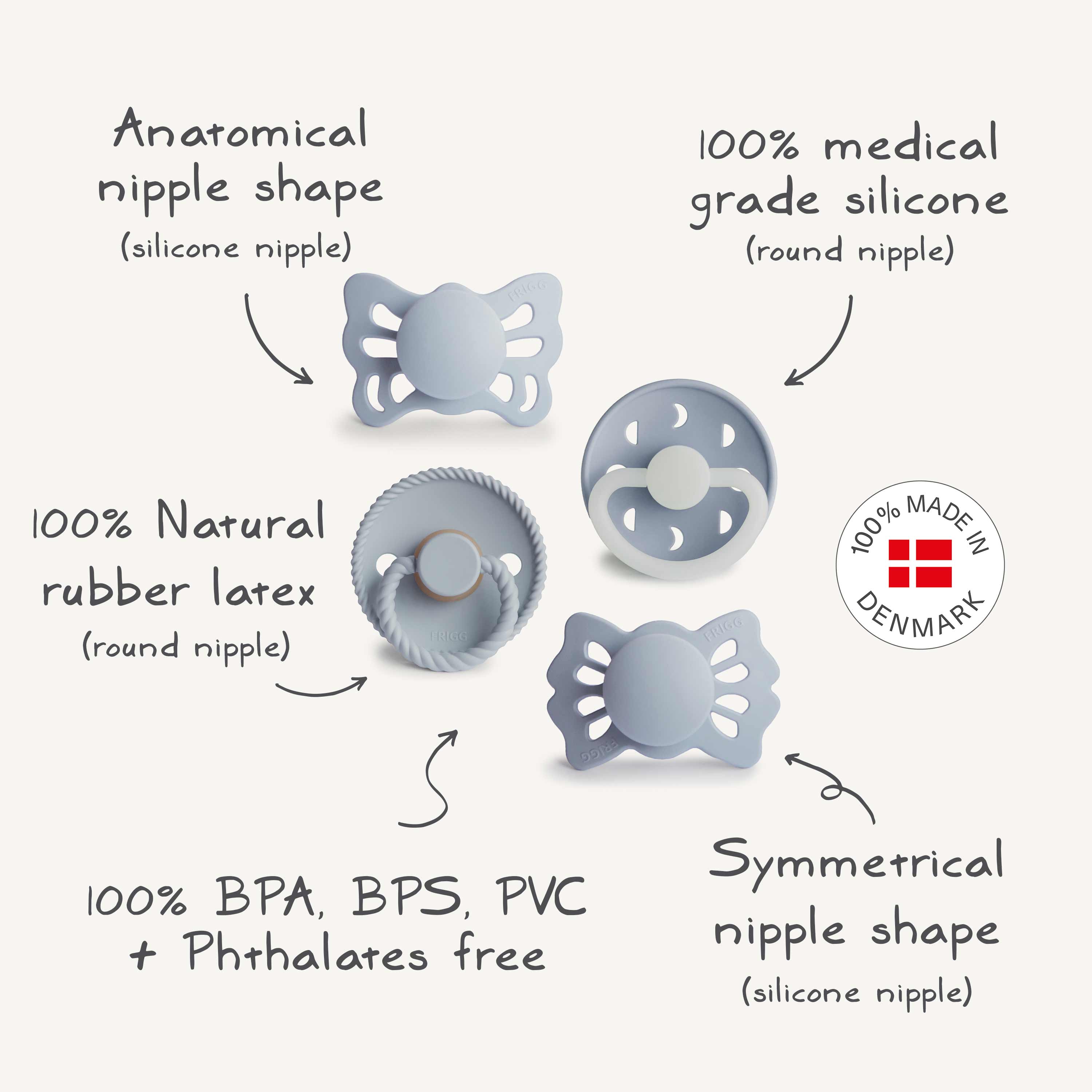 Image of FRIGG Baby's First Pacifier Moonlight Sailing (Powder Blue) 4-Pack