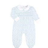 Blue Cheetah Print Smocked Footie