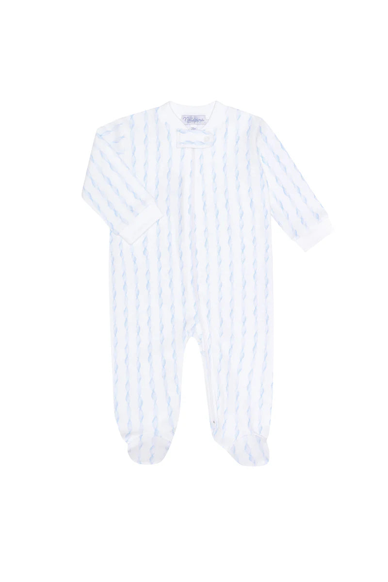 Blue Twirls Zipper Footie