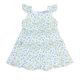 Blue Vines Print Ruffle Dress