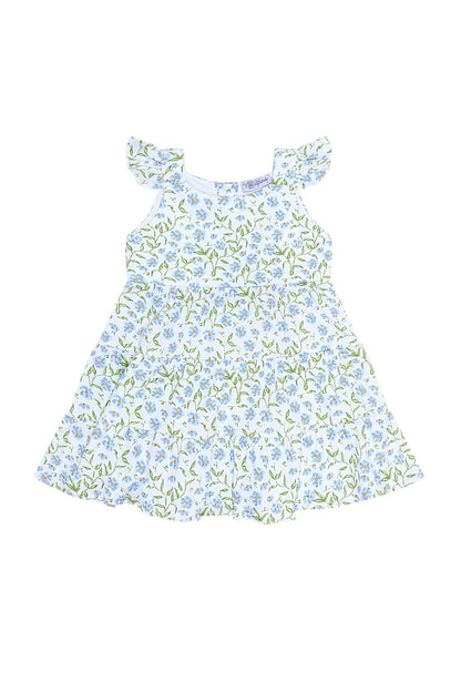 Blue Vines Print Ruffle Dress