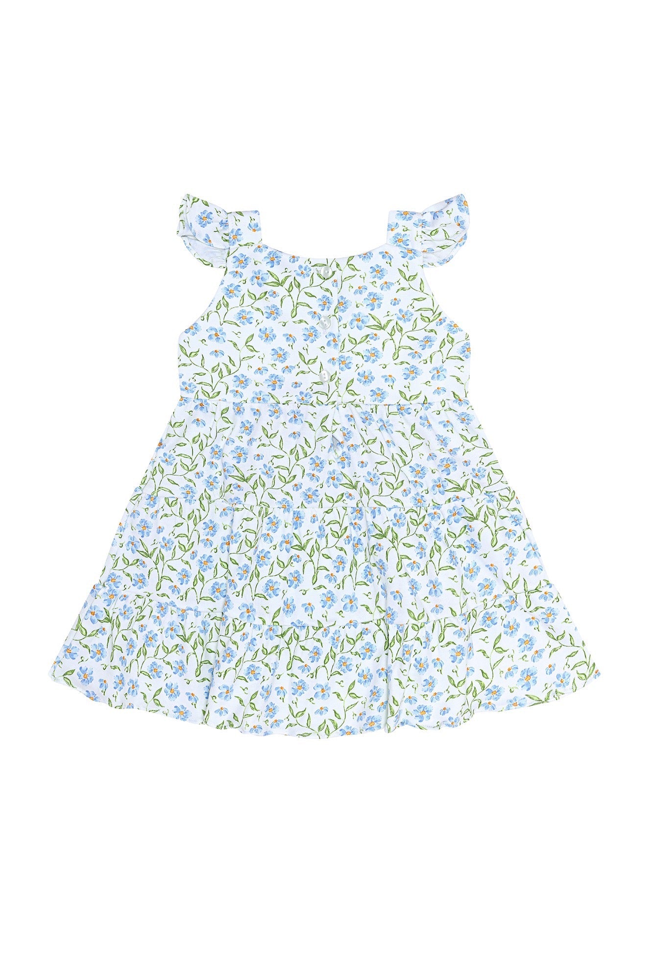 Image of Blue Vines Print Ruffle Dress