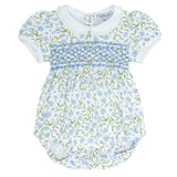 Blue Vines Print Smocked Bubble