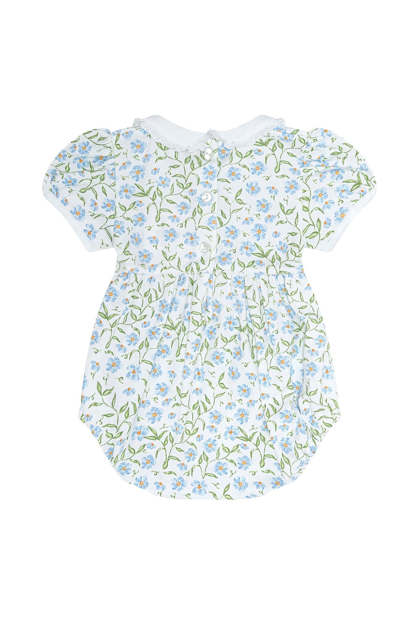 Image of Blue Vines Print Smocked Bubble