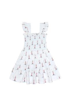 Image of Lighthouse Print Gathered Dress