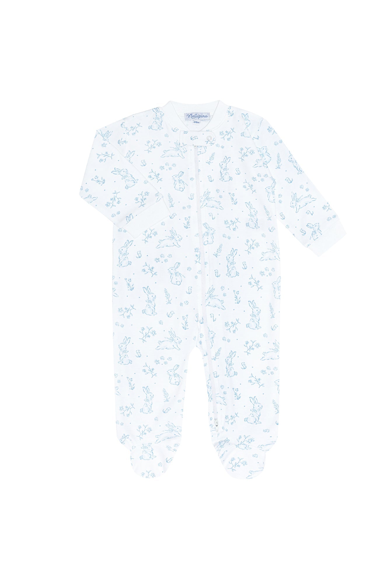 Image of Blue Bunny Toile Zipper Footie