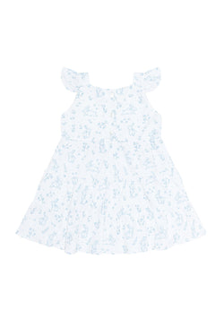 Image of Blue Bunny Toile Ruffle Dress