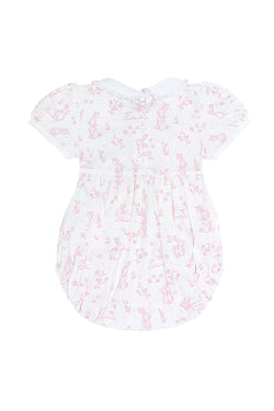 Image of Pink Bunny Toile Smocked Bubble
