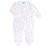 Pink Bunny Toile Zipper Footie