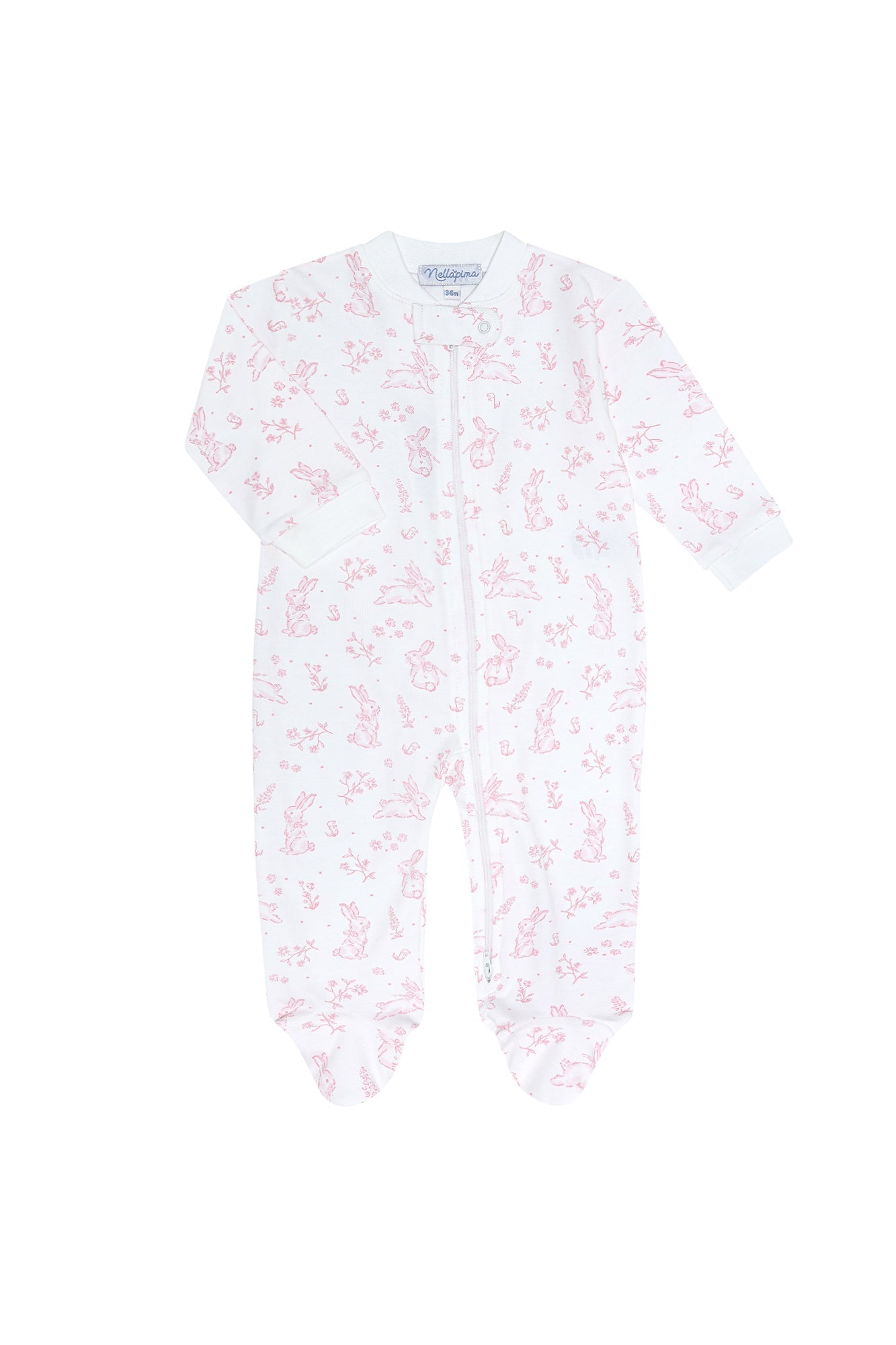 Image of Pink Bunny Toile Zipper Footie