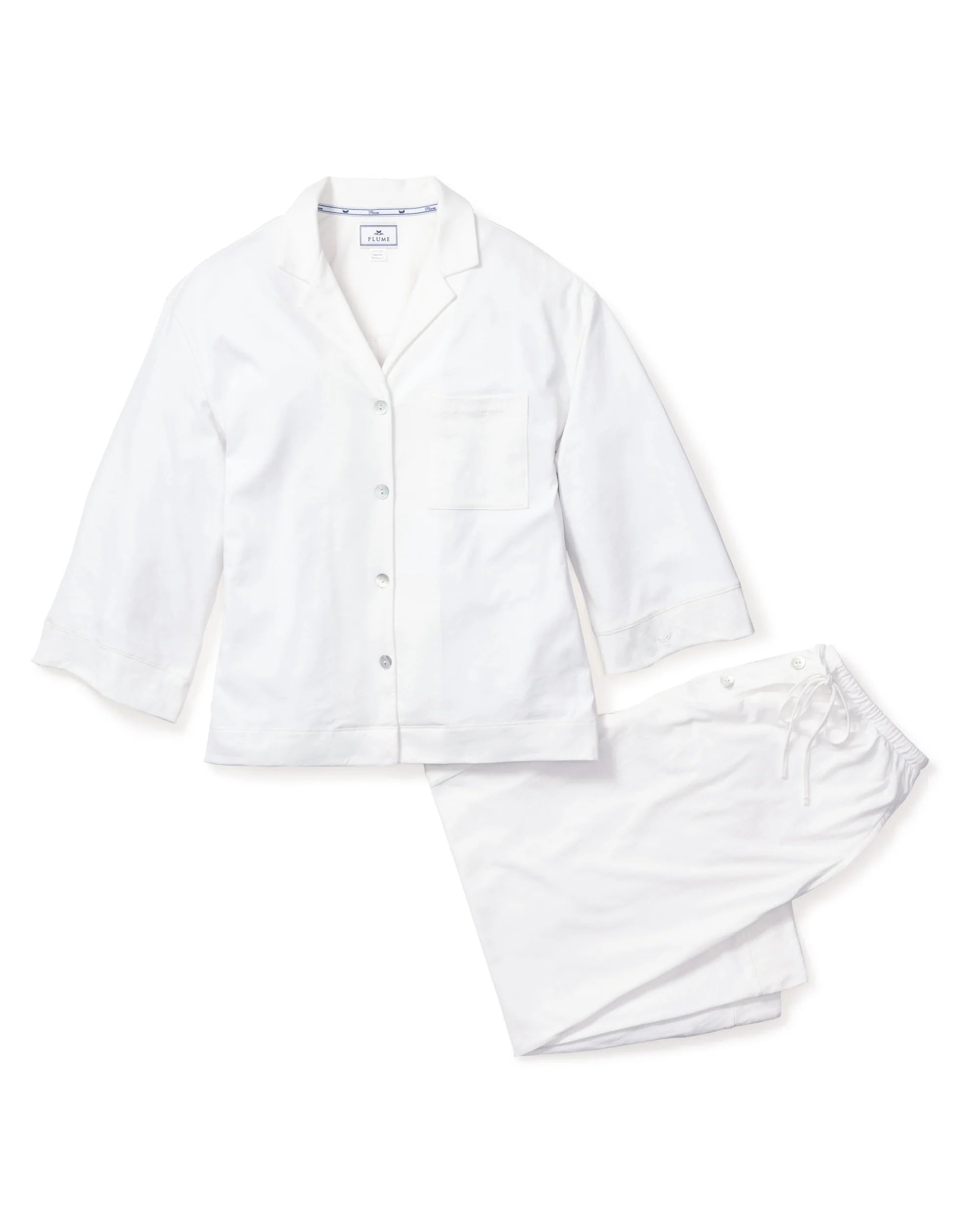 The Olivia Wide Leg Pima Pajama Set in White