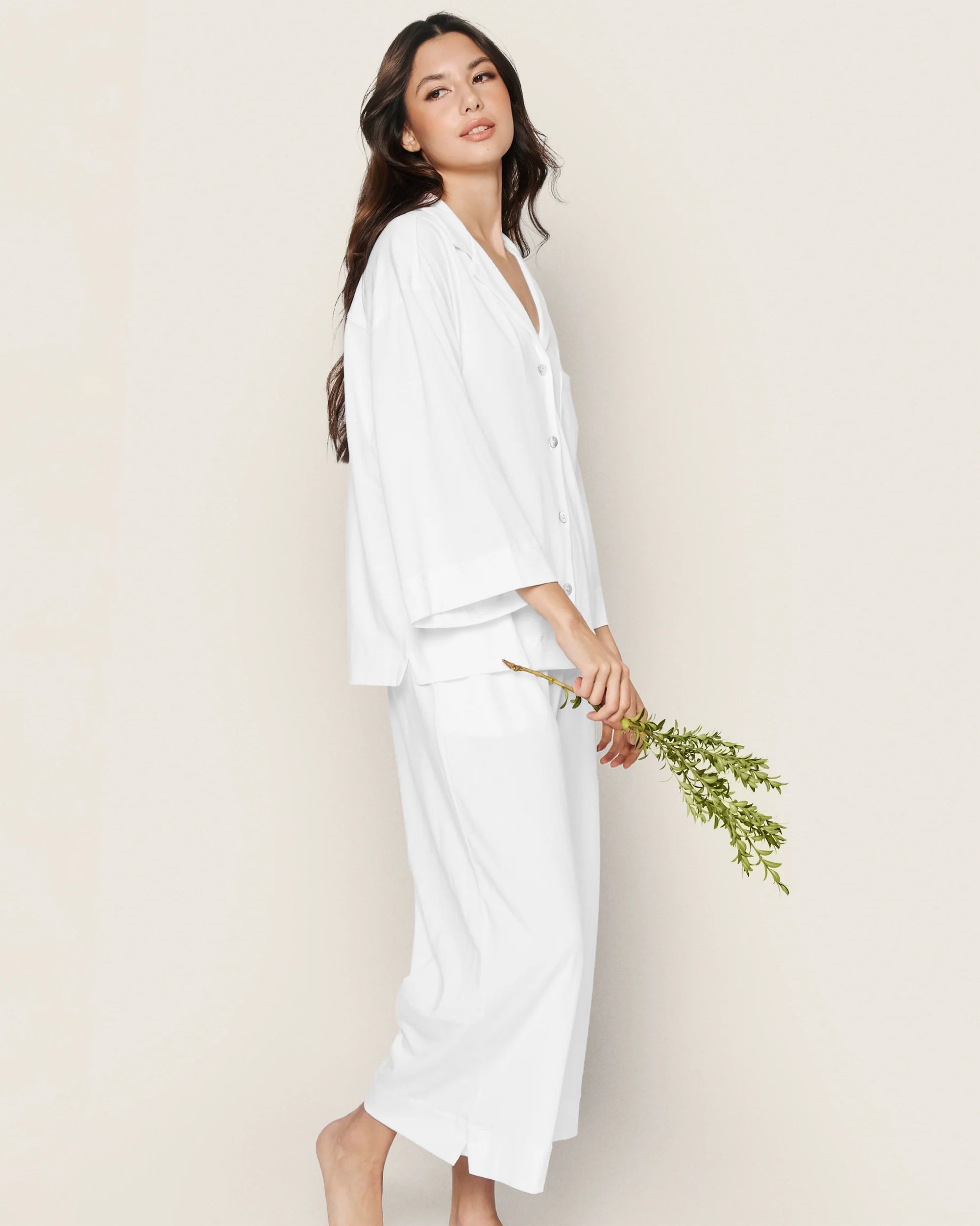 Image of The Olivia Wide Leg Pima Pajama Set in White