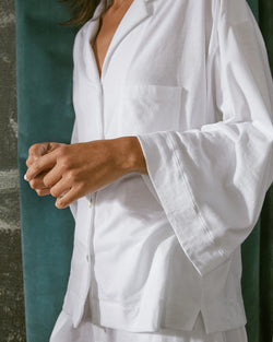 Image of The Olivia Wide Leg Pima Pajama Set in White