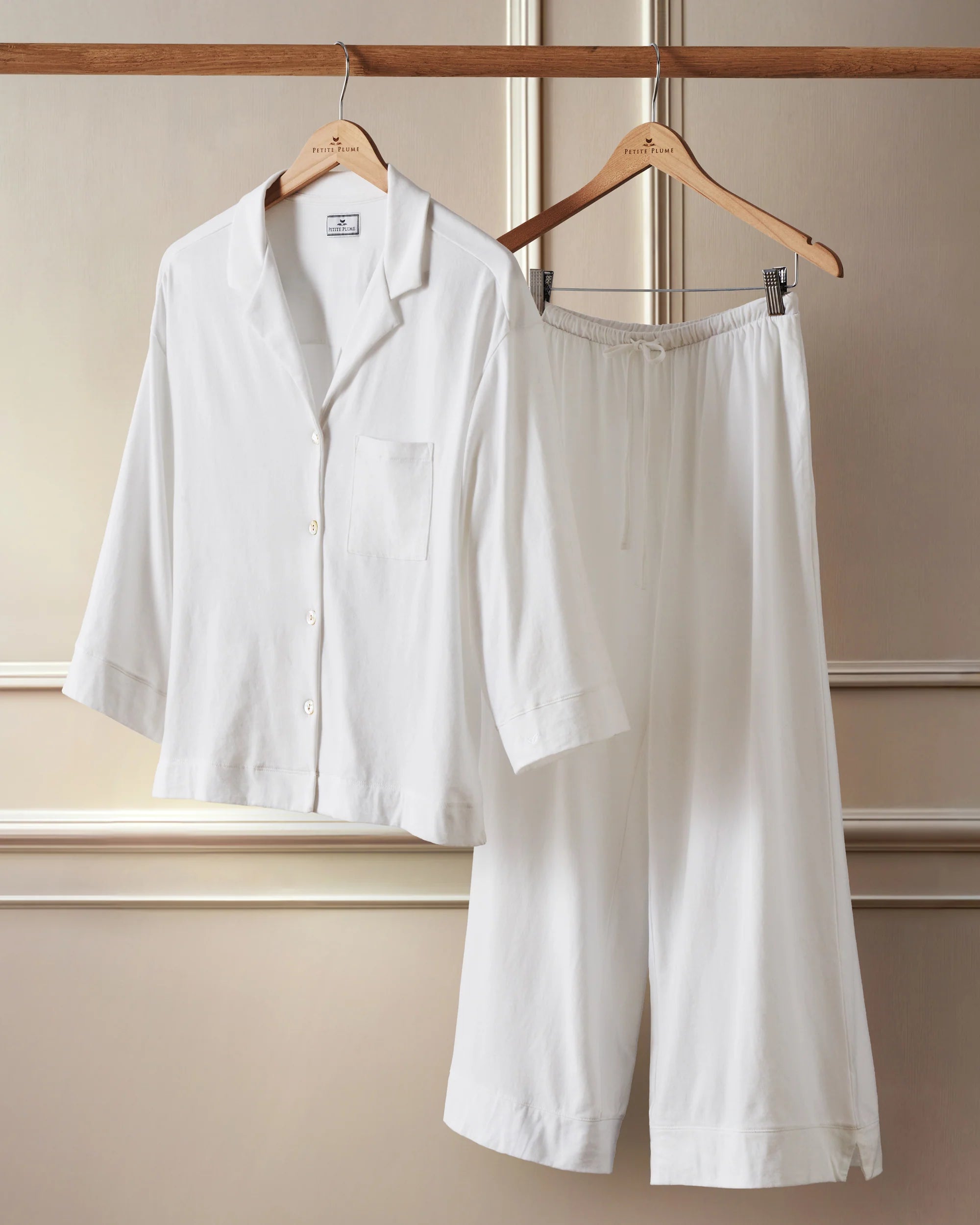 Image of The Olivia Wide Leg Pima Pajama Set in White