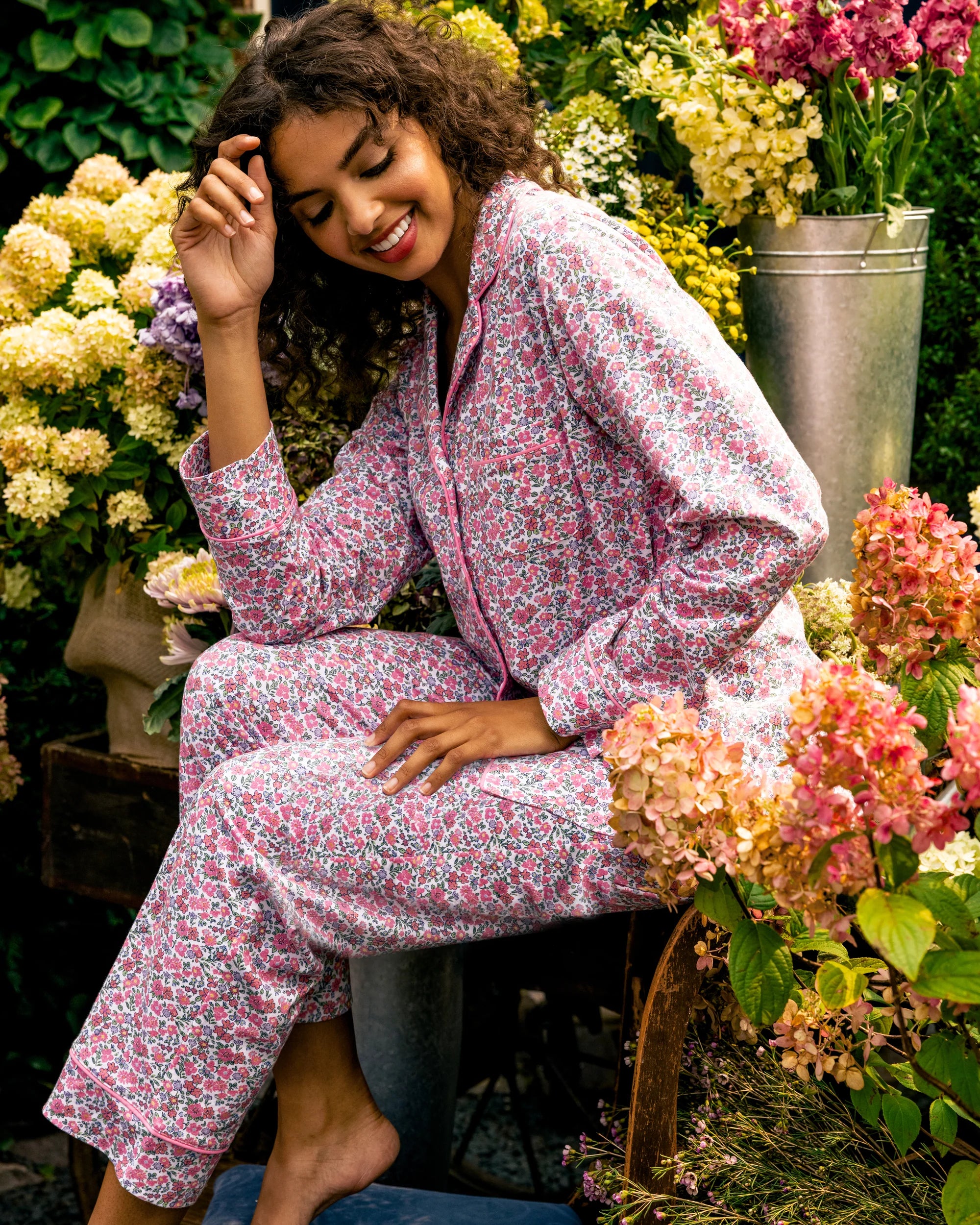 Image of Women's Pima Pajama Set in Fleurs de Rose