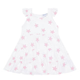 Pink Stars Print Ruffle Dress