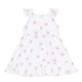 Pink Stars Print Ruffle Dress