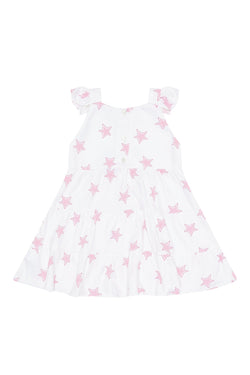 Image of Pink Stars Print Ruffle Dress