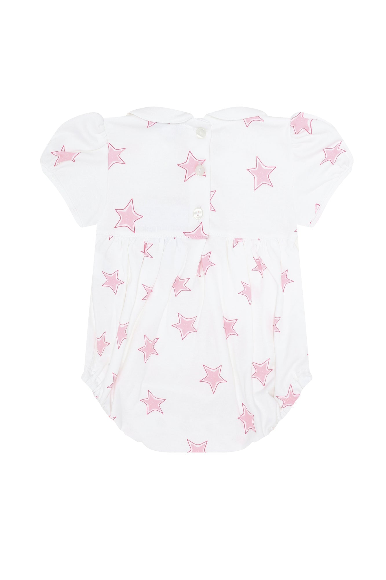 Pink Stars Print Smocked Bubble