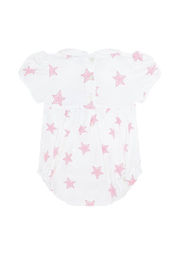 Image of Pink Stars Print Smocked Bubble