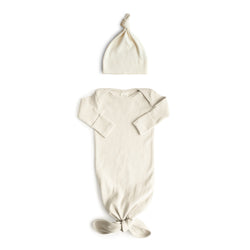 Image of Ribbed Knotted Baby Gown + Beanie Set