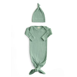 Image of Ribbed Knotted Baby Gown + Beanie Set