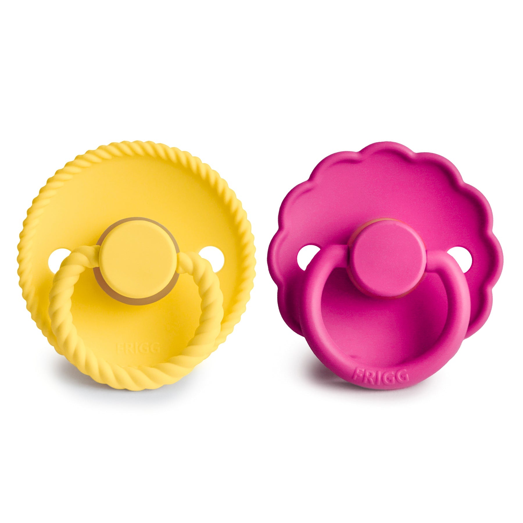 Image of FRIGG Rope/Daisy Natural Rubber Pacifier (Sunflower/Fuchsia) 2-Pack (6-18 Months)