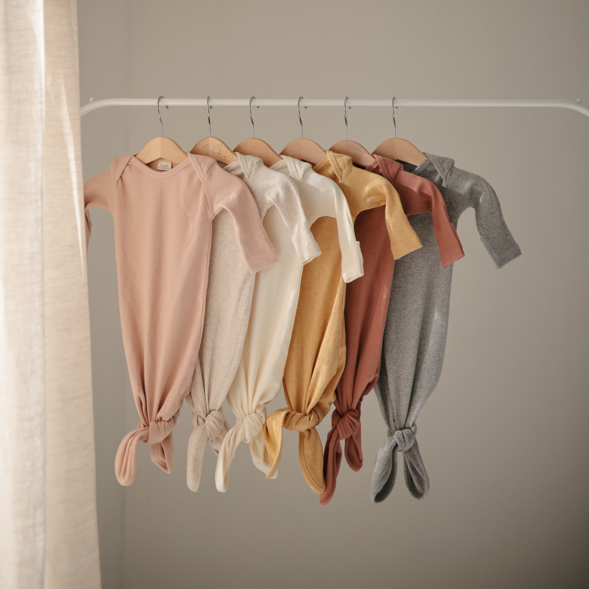 Image of Ribbed Knotted Baby Gown + Beanie Set