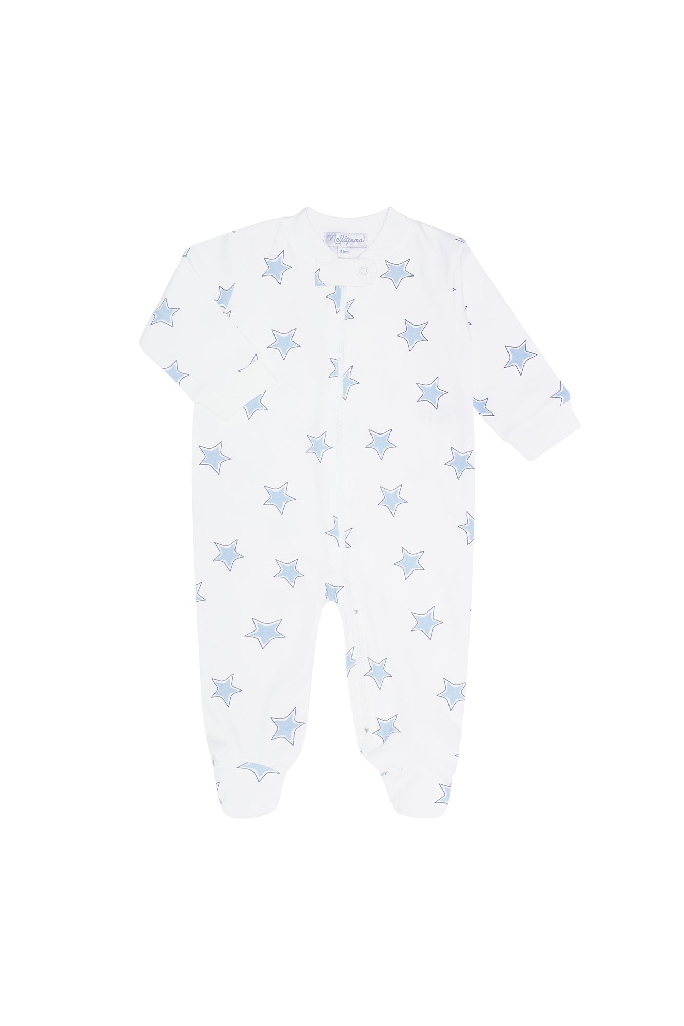 Image of Blue Stars Print Zipper Footie