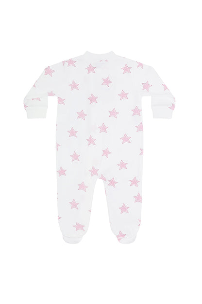 Pink Stars Print Zipper Footie