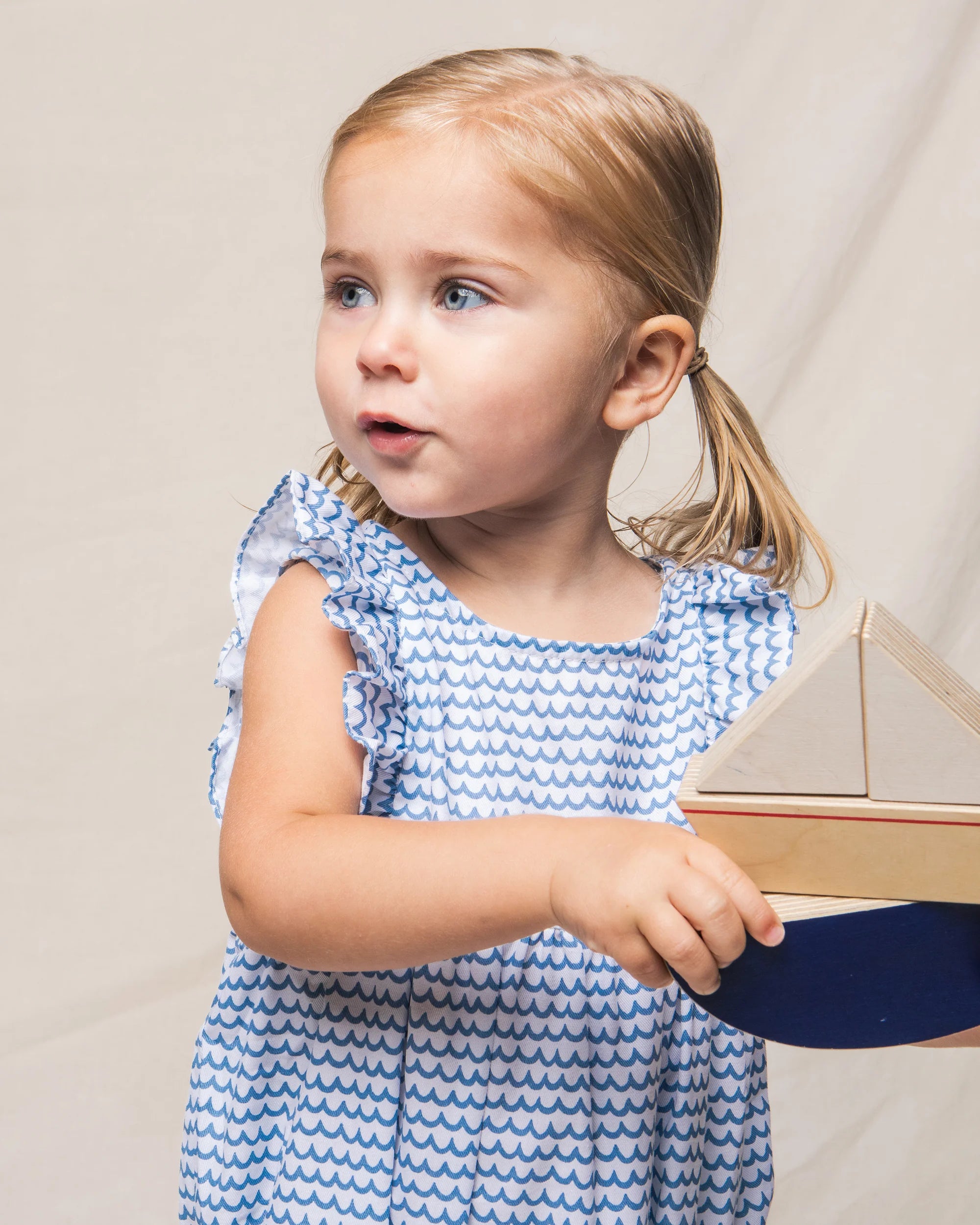 Image of Baby's Twill Ruffled Romper in La Mer