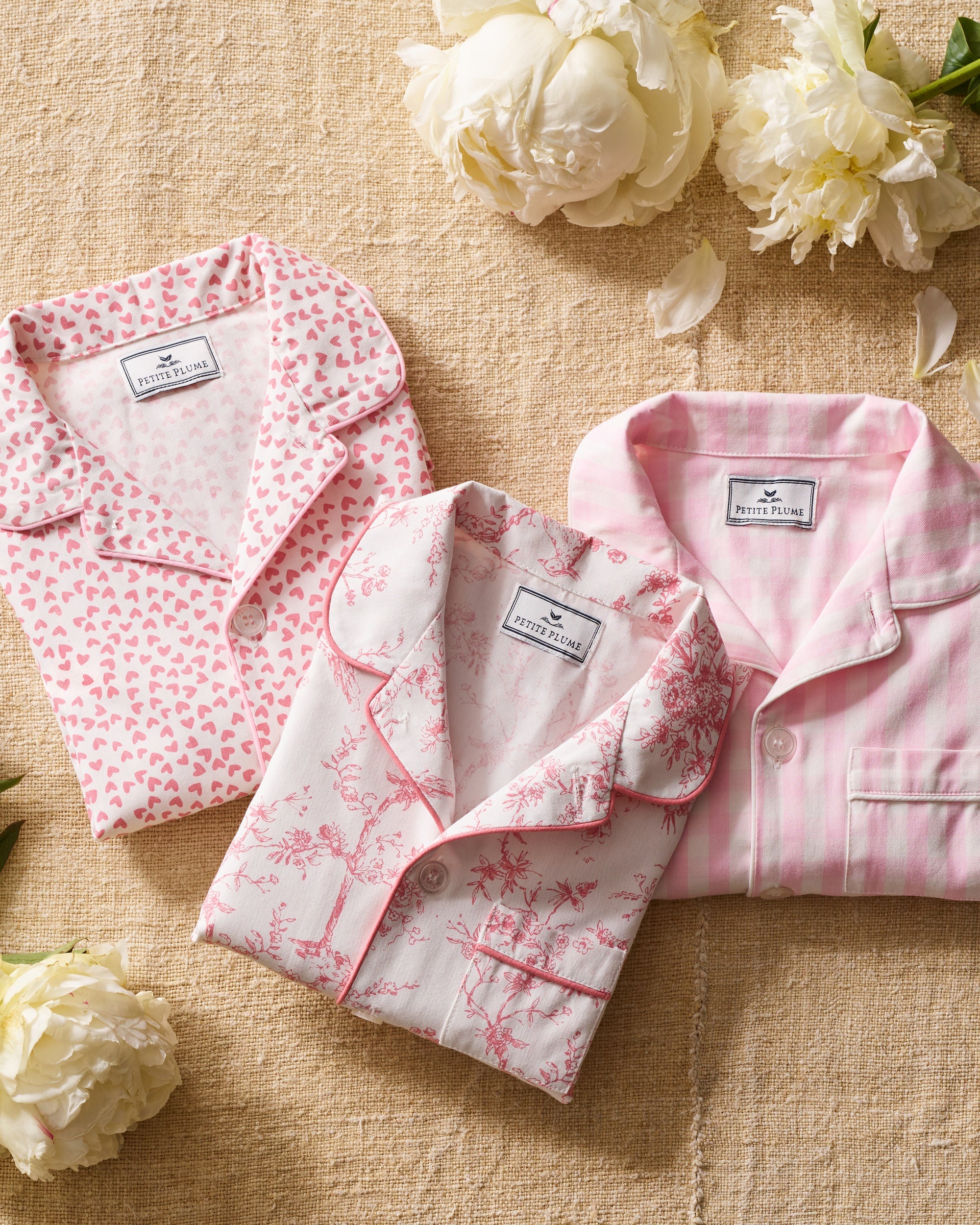 Image of Kid's Twill Pajama Short Set in Pink Gingham