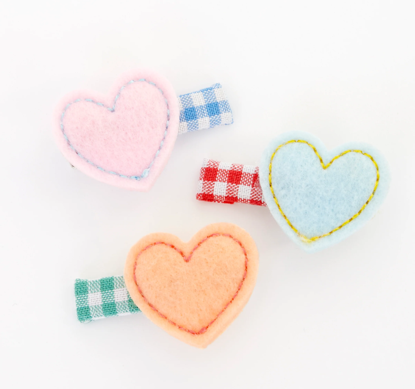 Felt Heart Hair Clips (x6)