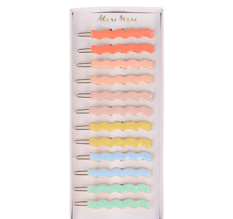 Enamel Wavy Hair Clips (x12)