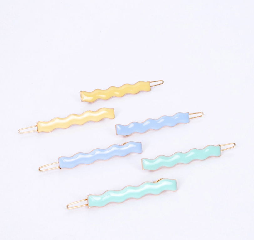 Enamel Wavy Hair Clips (x12)